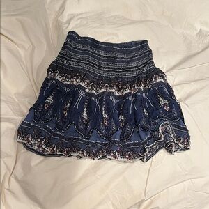 Flowy Blue and White Patterned Mini Skirt